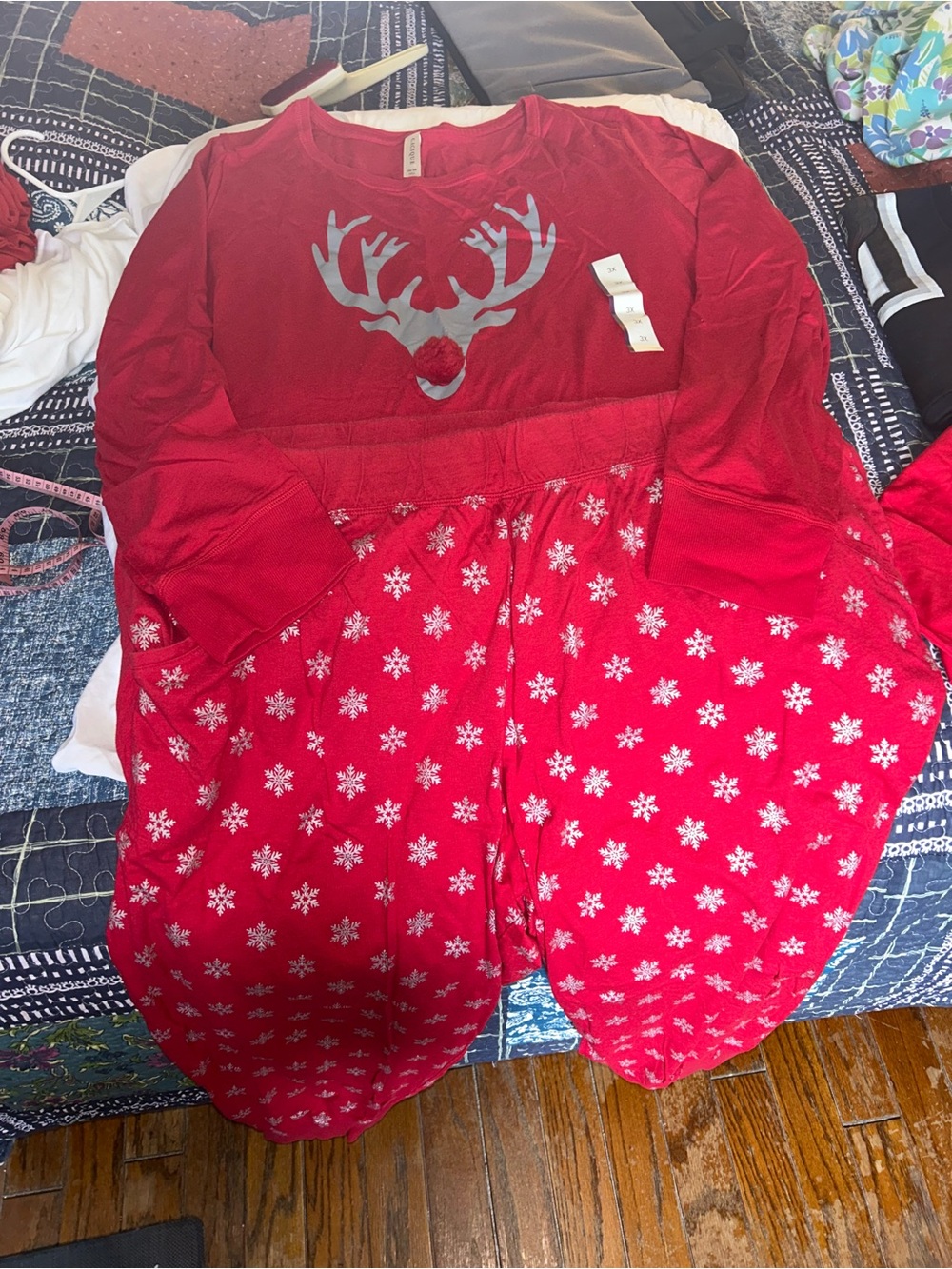 Cacique Red Reindeer Snowflake Pajama Set